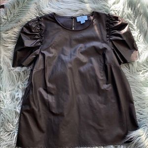Cece Puff Sleeve Faux Leather Top